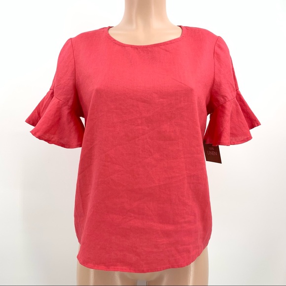 For Cynthia Tops For Cynthia 0 Linen Ruffle Sleeve Blouse Top